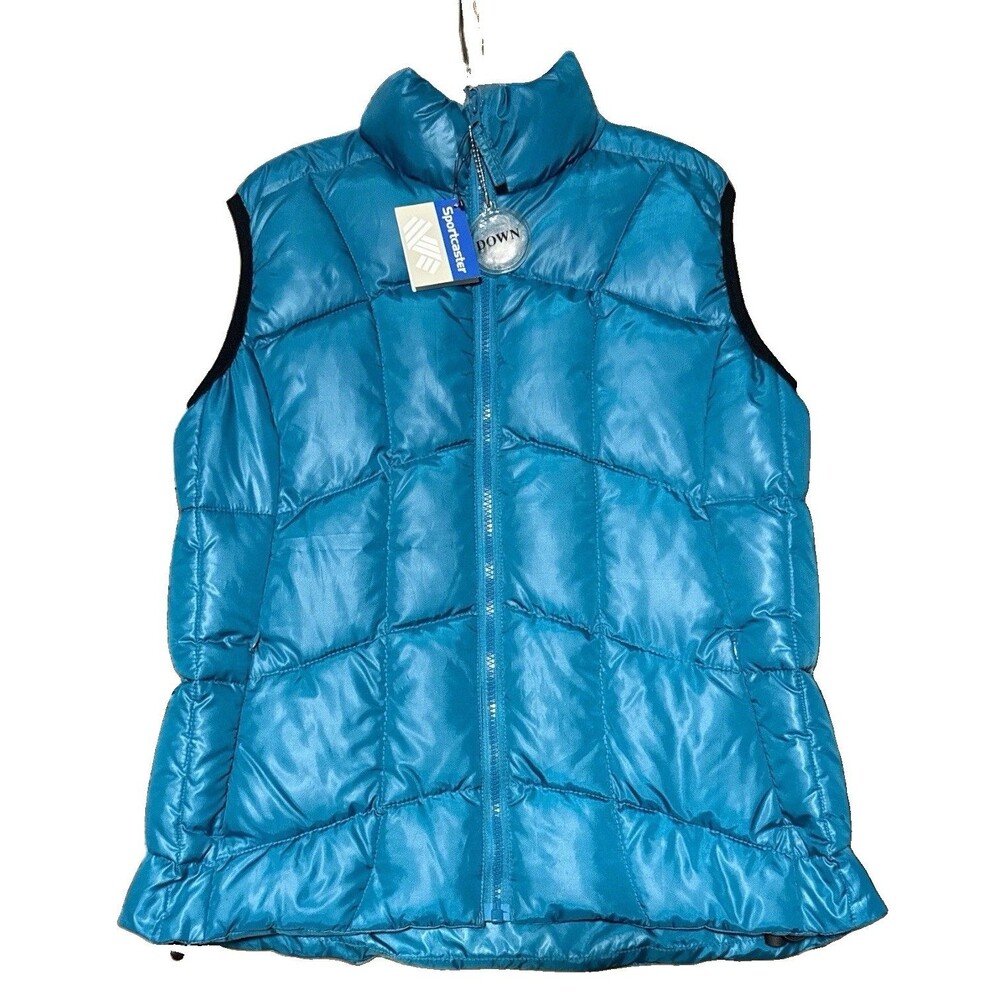 Sportcaster Vest Down Feather Puffer Small Blue Quilted Zip Lightweight NWT
